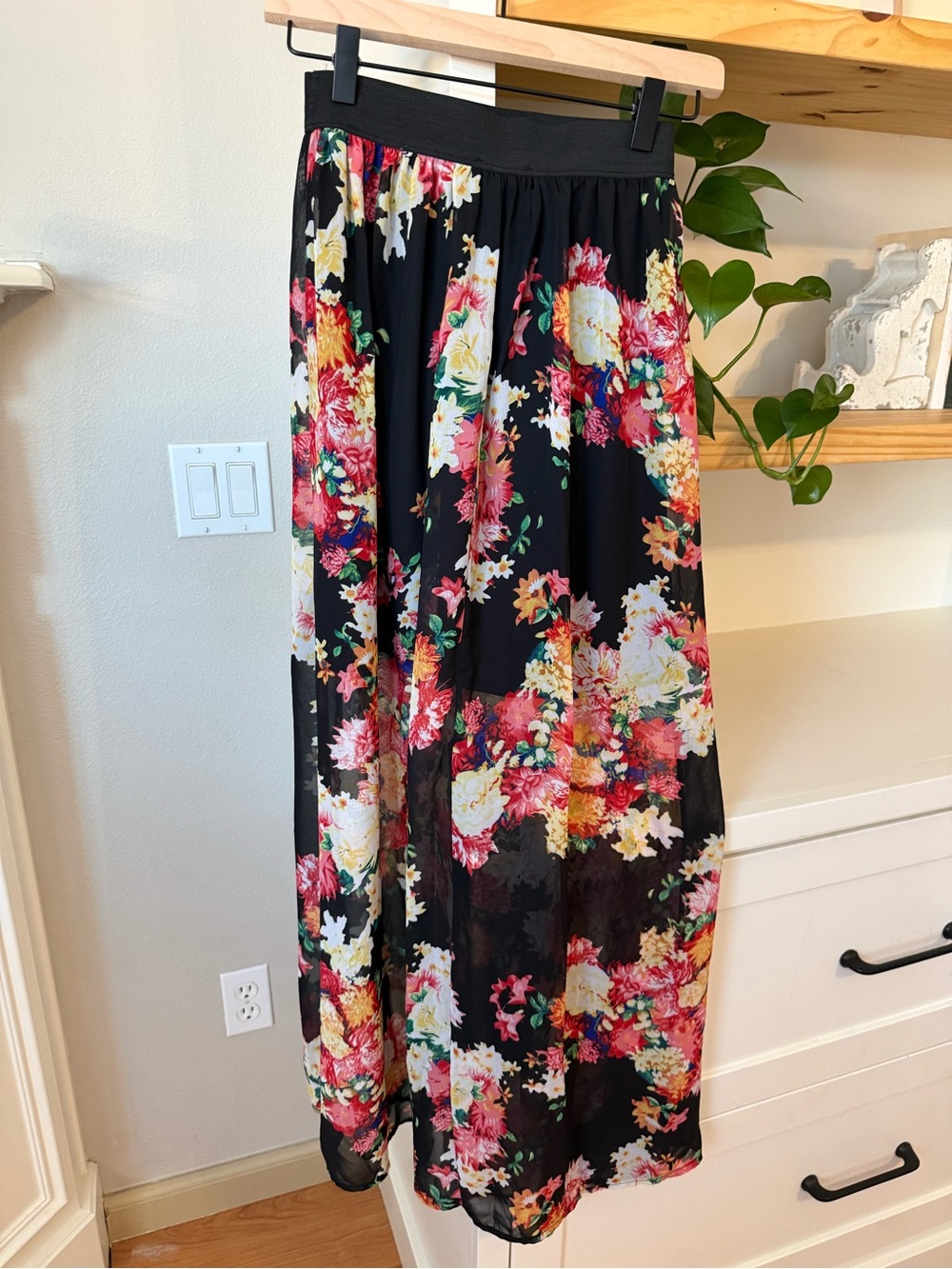 Floral Black Maxi Skirt - Women's Floral Print Skirt